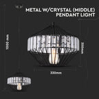 Lampa Wisząca / M / Klosz: Drut + Kryształki / Czarny / Średnica: 330