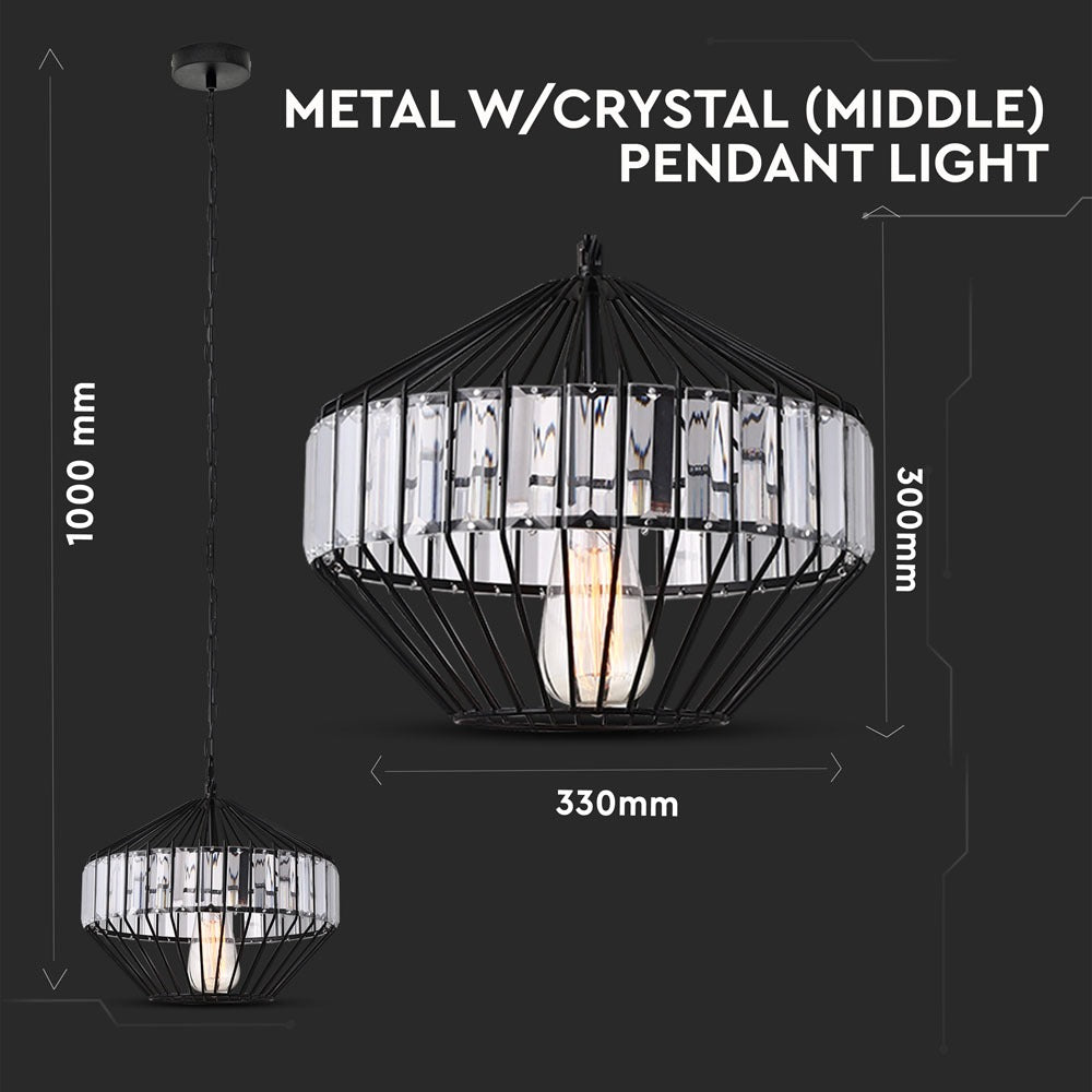 Lampa Wisząca / M / Klosz: Drut + Kryształki / Czarny / Średnica: 330
