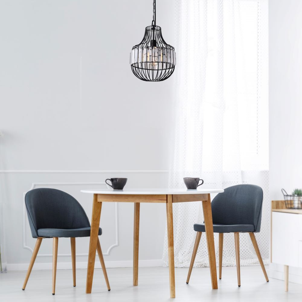 Lampa Wisząca/ B / Klosz: Drut + Kryształki / Czarny / Średnica: 300