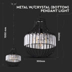 Lampa Wisząca/ B / Klosz: Drut + Kryształki / Czarny / Średnica: 300