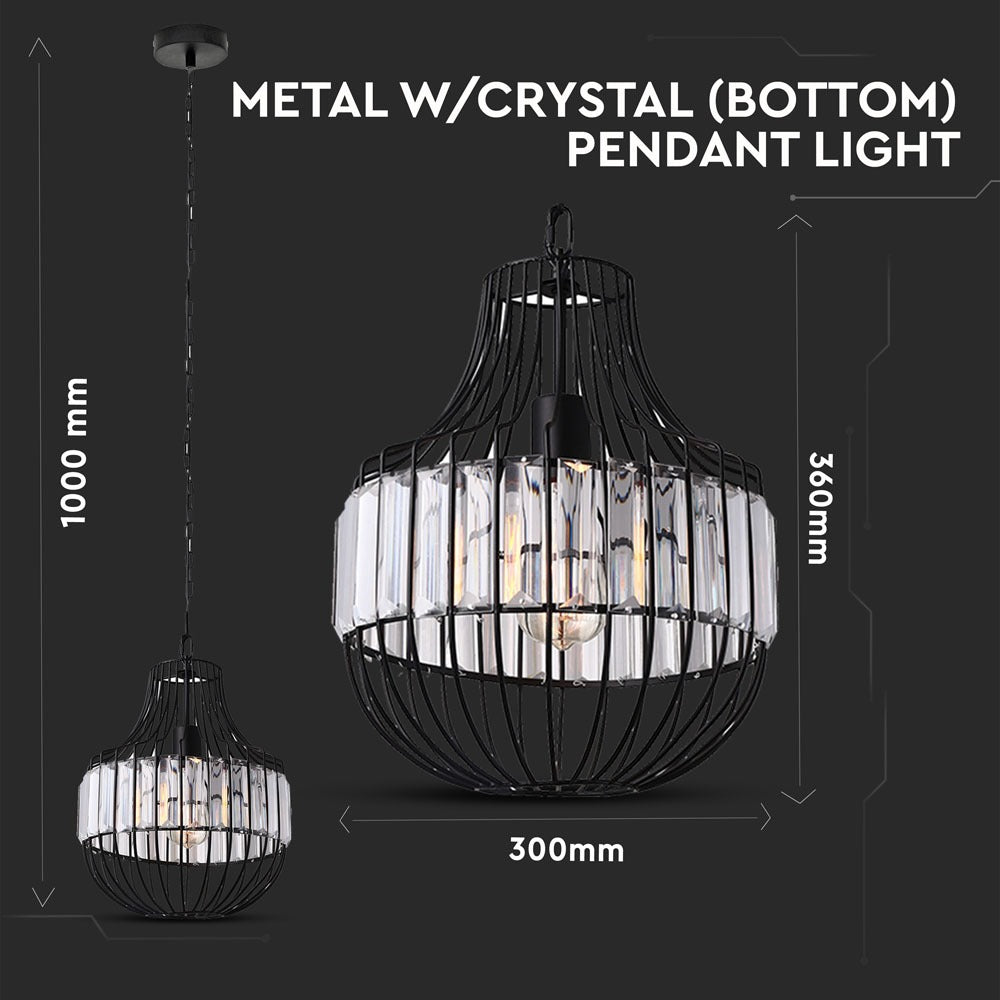 Lampa Wisząca/ B / Klosz: Drut + Kryształki / Czarny / Średnica: 300