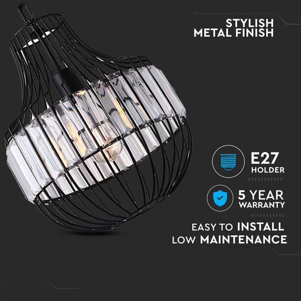 Lampa Wisząca/ B / Klosz: Drut + Kryształki / Czarny / Średnica: 300