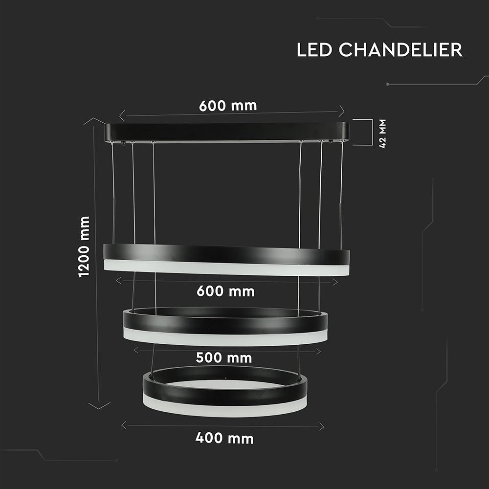 D 92W Lampa Wisząca LED / Barwa:3000K/ Ściemniana / Czarny