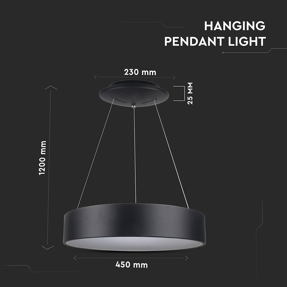 D 20W Lampa Wisząca LED / Barwa:3000K / Czarny / Ściemniana