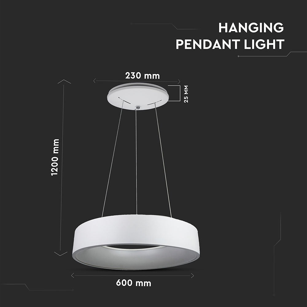 D 30W Lampa Wisząca LED / Barwa:3000K / Biały / Ściemniana