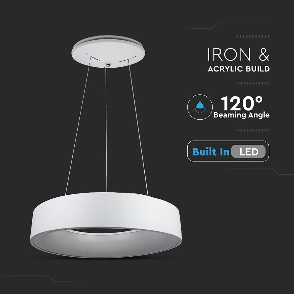 D 30W Lampa Wisząca LED / Barwa:3000K / Biały / Ściemniana