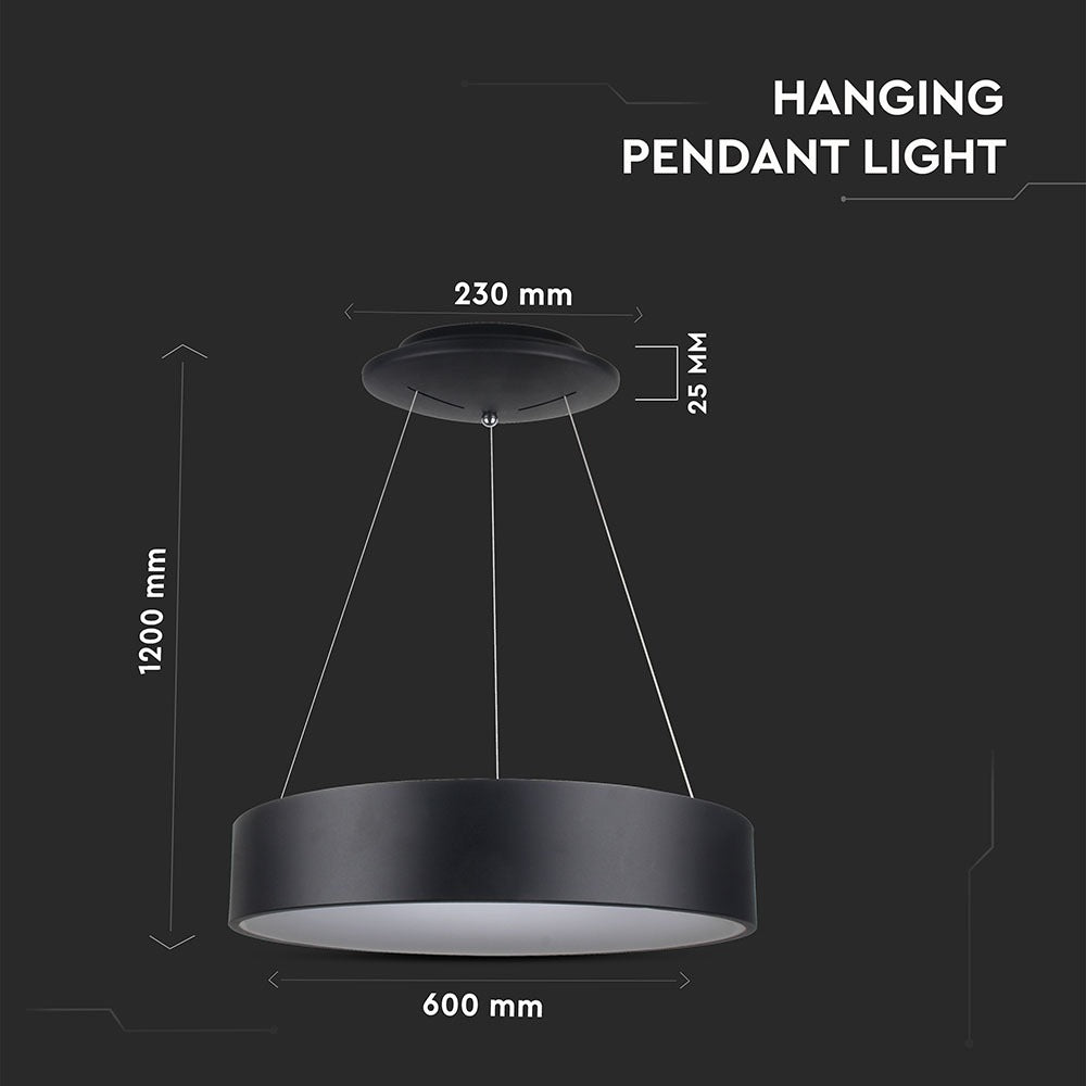 D 30W Lampa Wisząca LED / Barwa:3000K / Czarny / Ściemniana