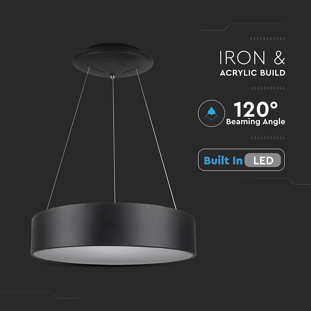 D 30W Lampa Wisząca LED / Barwa:3000K / Czarny / Ściemniana