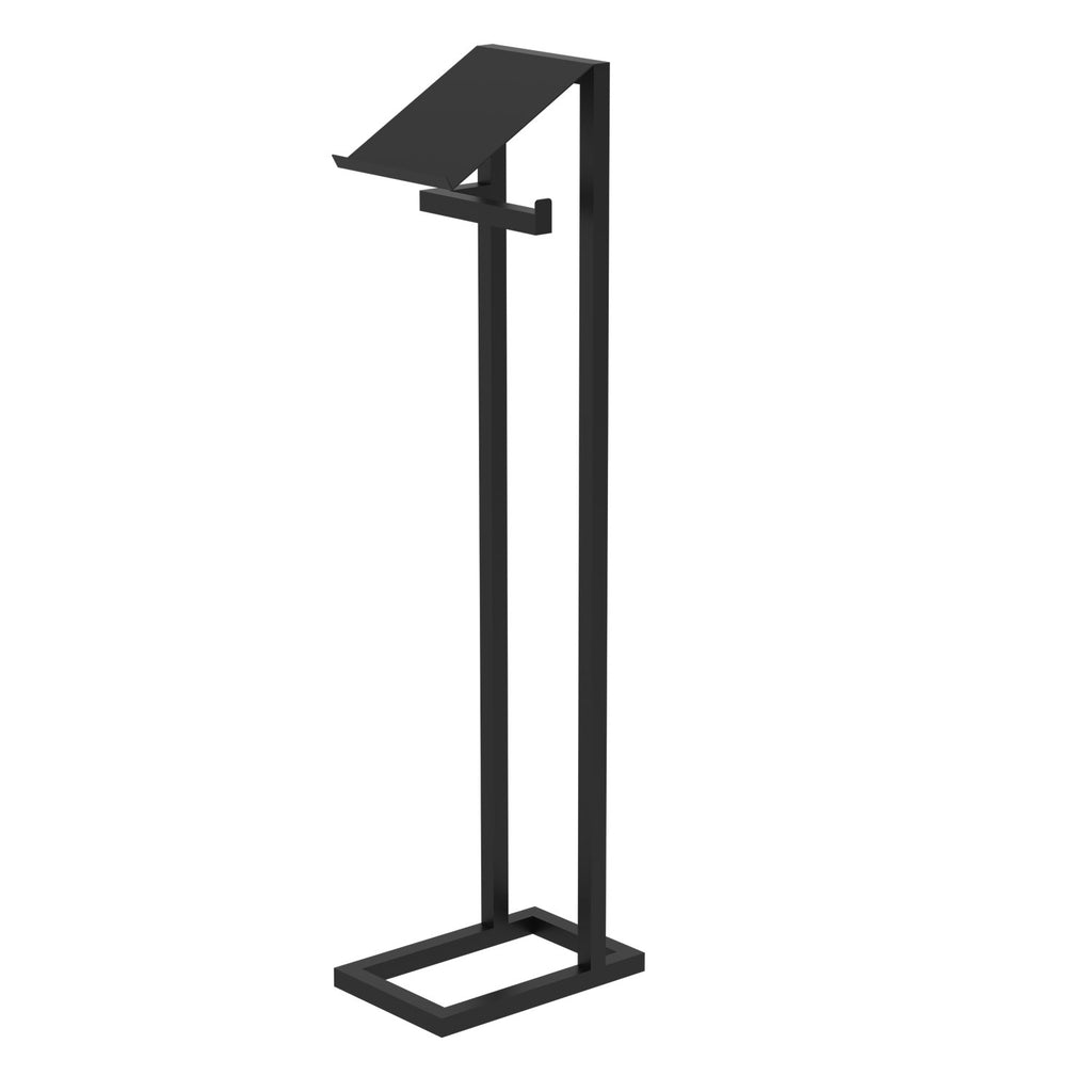 floor stand with toilet paper dispenser and tray, black
