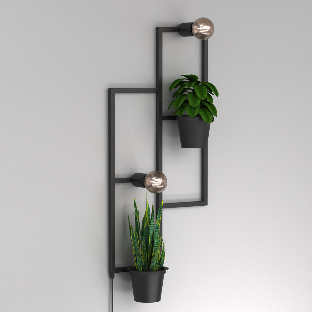kinkiet Flower wall, 2 black flower pots, black 2xE27