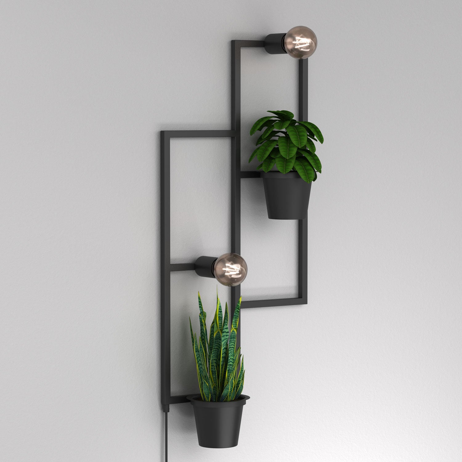 kinkiet Flower wall, 2 black flower pots, black 2xE27