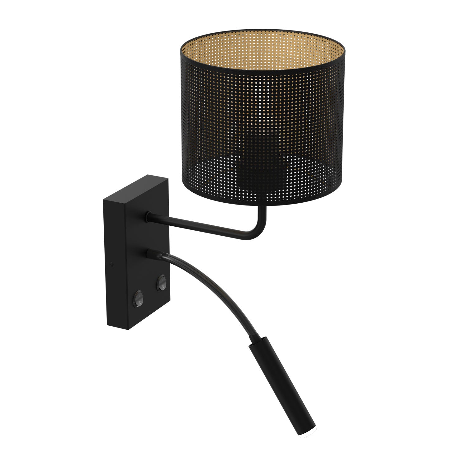 kinkiet Loft shade G9+E27 black, cylinder shade dia 180, h 150 black/gold 1xG9+1xE27