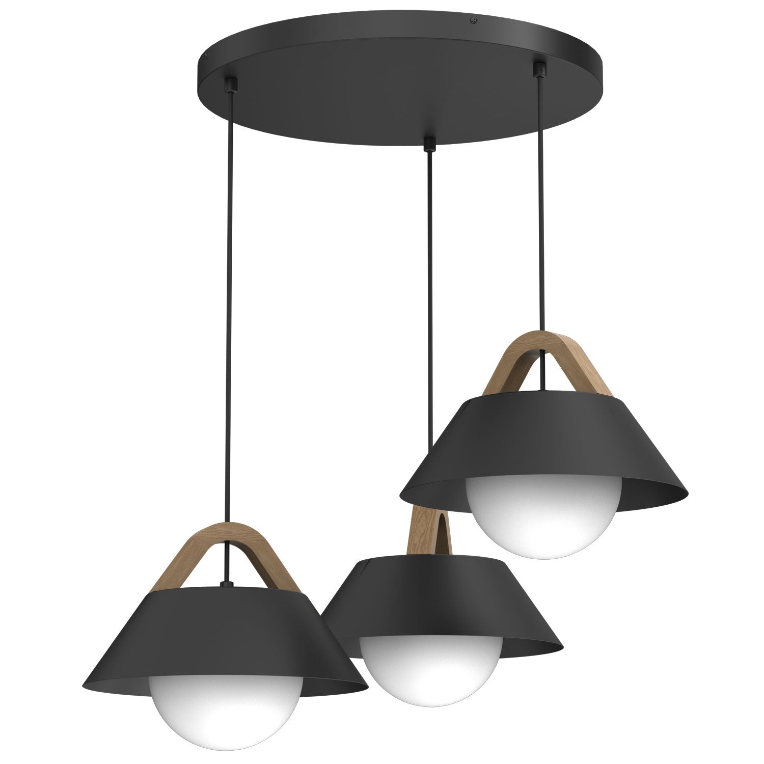 żyrandol Funda plate round dia 440 black/natural wood 3xE27