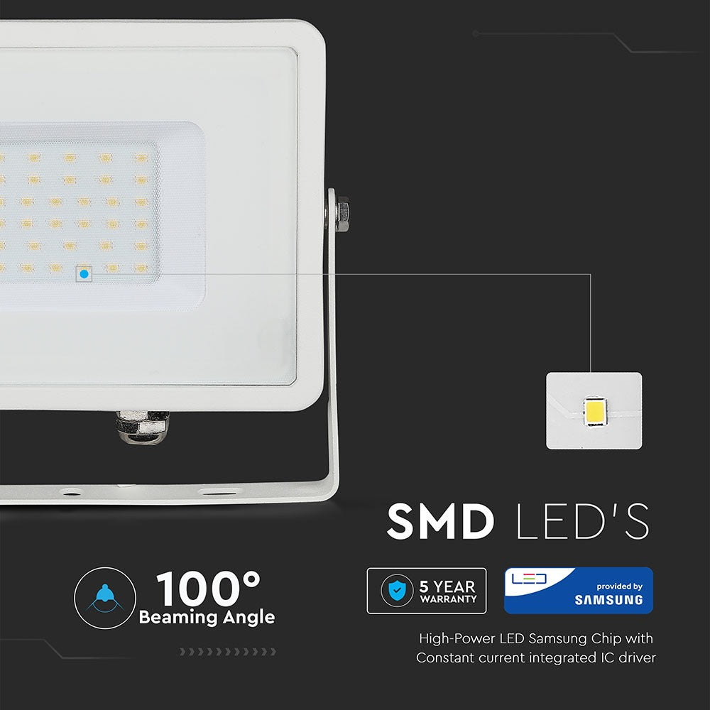 30W Naświetlacz LED SMD / Chip SAMSUNG / Barwa:6400K / Obudowa: Biała