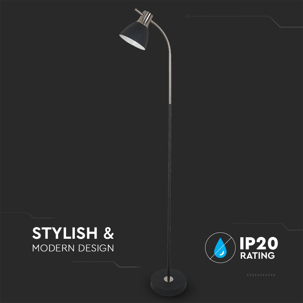 Lampa podłogowa / Trzonek: E27 / Czarny + Chrom