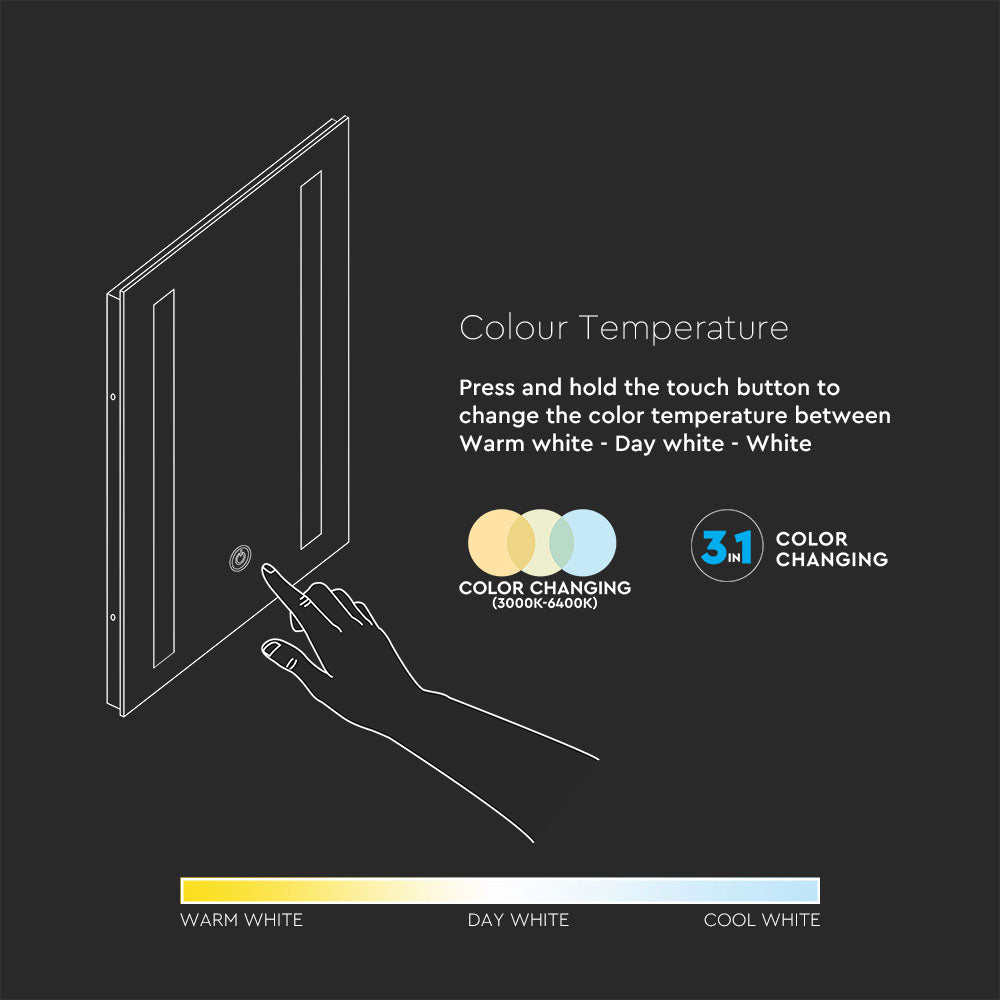 37W Lustro z podświetleniem LED z wyłącznikiem / Anti fog / Barwa: 3w1 / Wymiary: 700 x 500 x 35