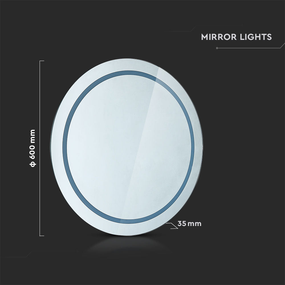 25W Lustro z podświetleniem LED z wyłącznikiem / Barwa: 6400K / Wymiary: Ø600 x 35