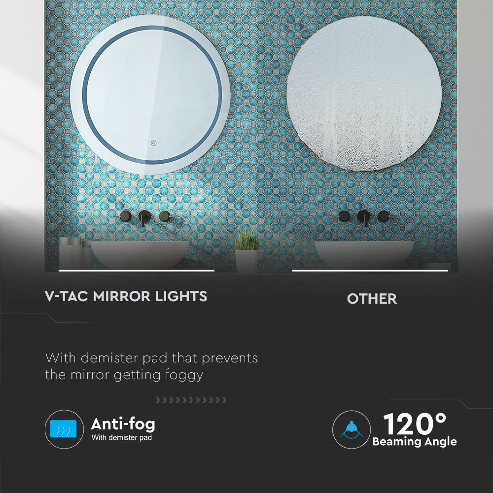 25W Lustro z podświetleniem LED z wyłącznikiem / Anti fog / Barwa: 3w1 / Wymiary: Ø600 x 35