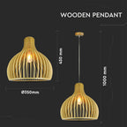 Lampa wisząca / Klosz drewno z chromowanymi dekoracjami / Średnica: 450