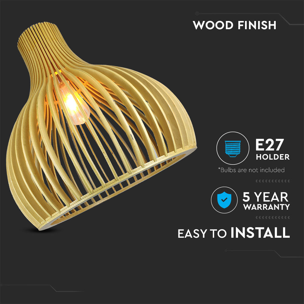Lampa wisząca / Klosz drewno z chromowanymi dekoracjami / Średnica: 450