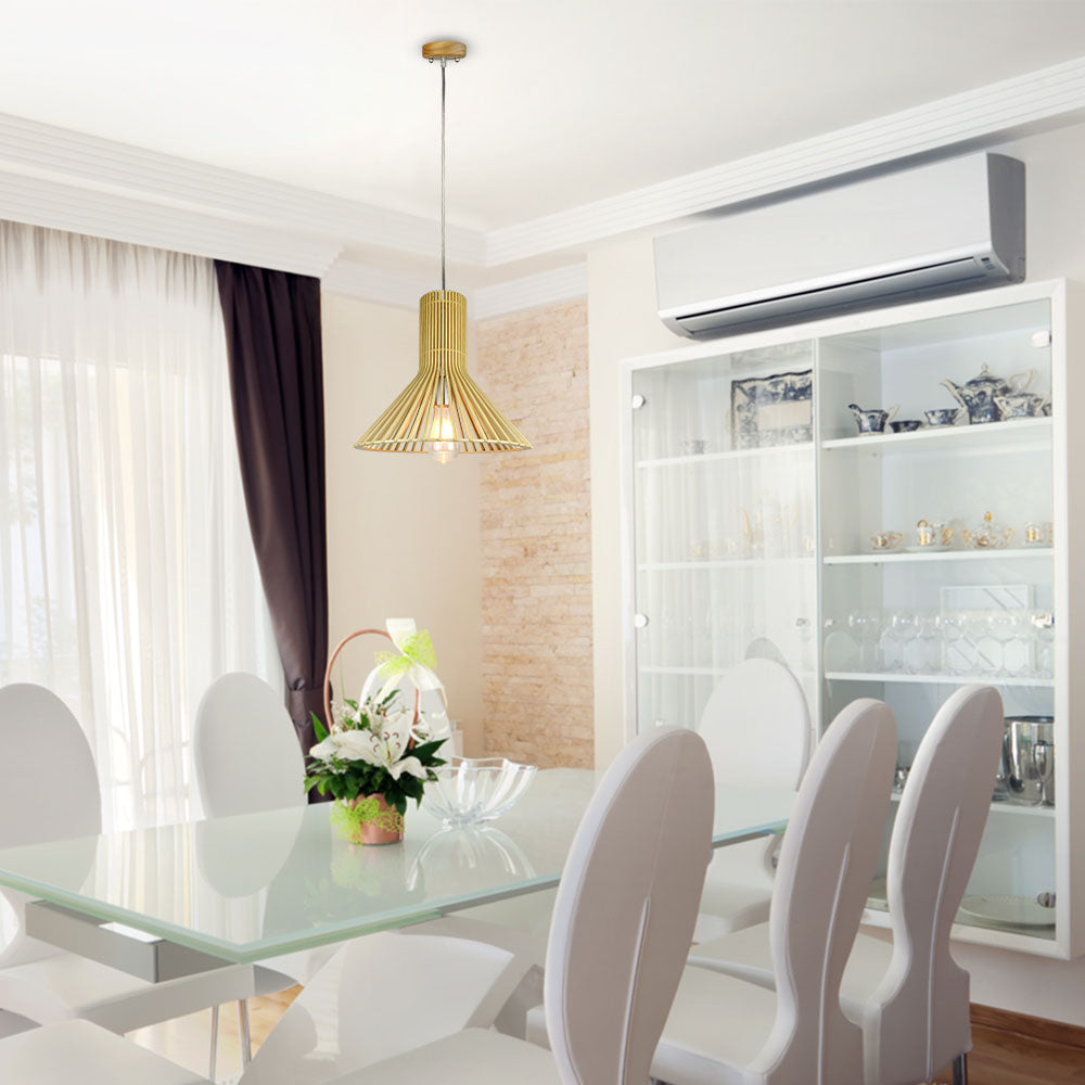 Lampa wisząca / Klosz drewno z chromowanymi dekoracjami / Średnica: 350