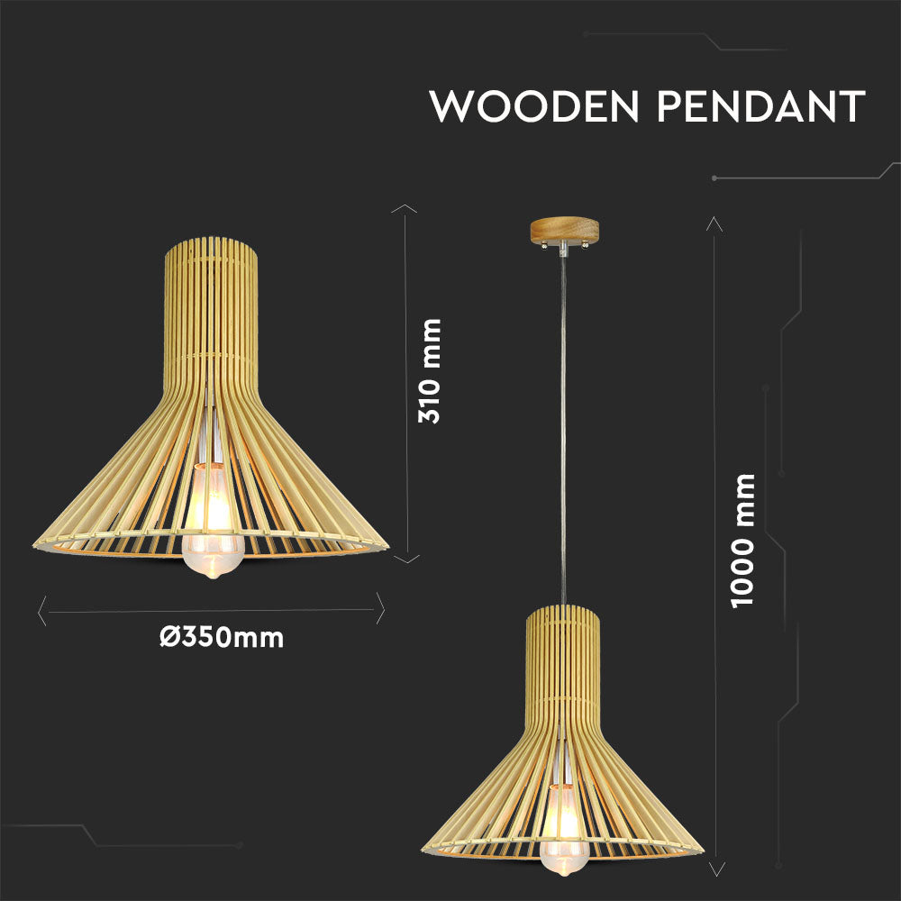 Lampa wisząca / Klosz drewno z chromowanymi dekoracjami / Średnica: 350