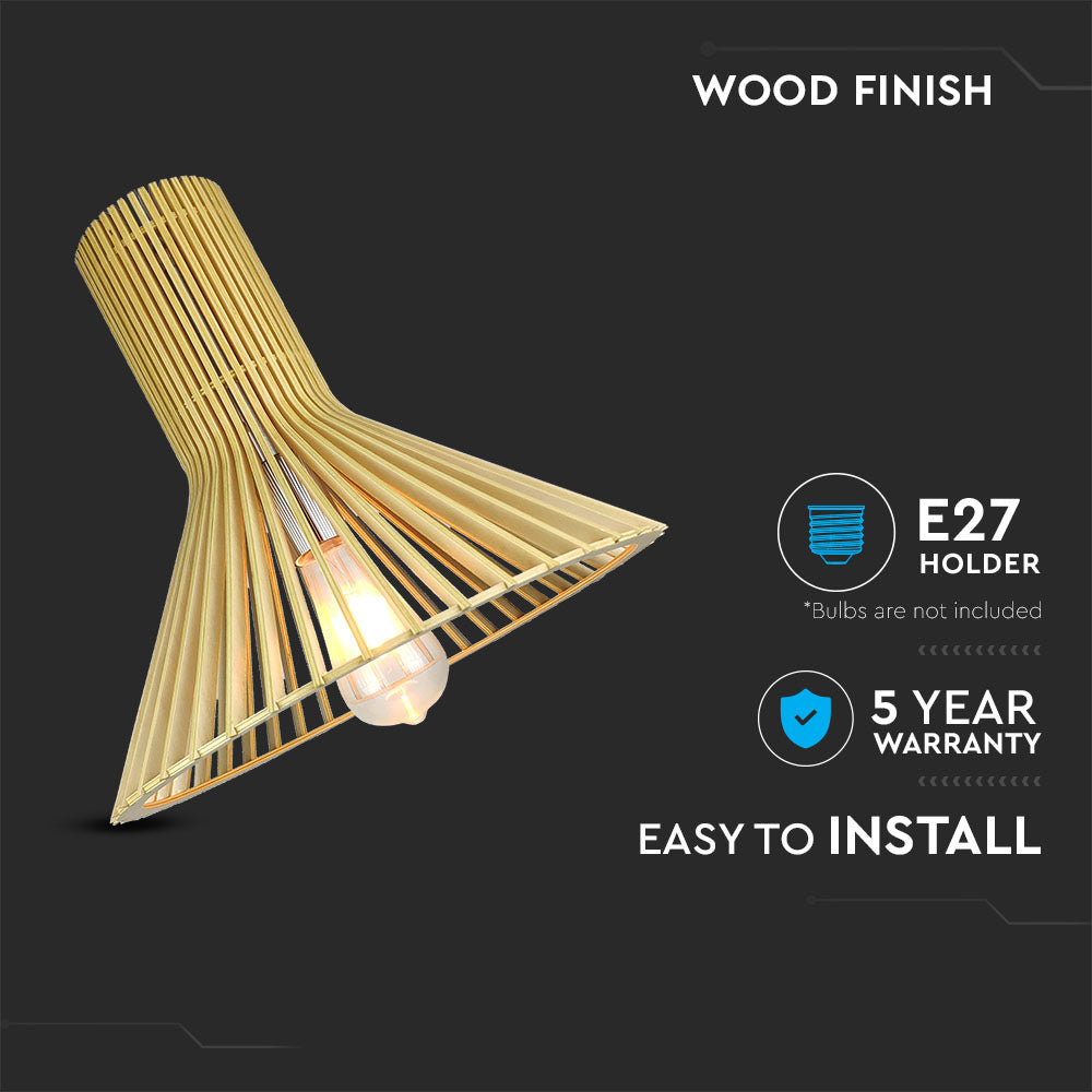 Lampa wisząca / Klosz drewno z chromowanymi dekoracjami / Średnica: 350