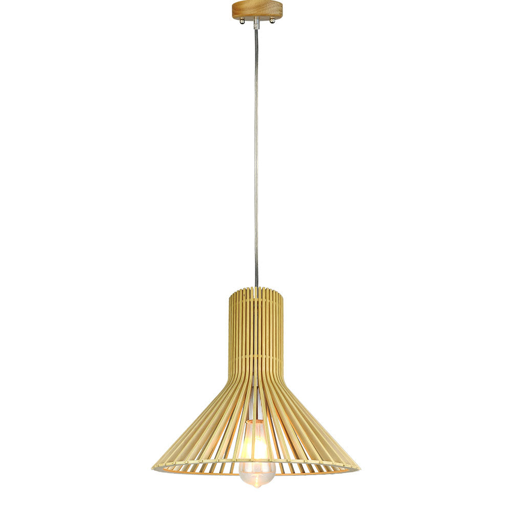 Lampa wisząca / Klosz drewno z chromowanymi dekoracjami / Średnica: 350