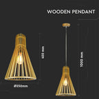 Lampa wisząca / Klosz drewno z chromowanymi dekoracjami / Średnica: 450
