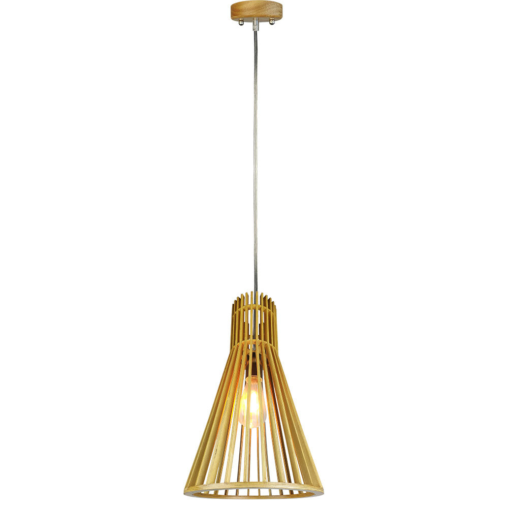 Lampa wisząca / Klosz drewno z chromowanymi dekoracjami / Średnica: 450