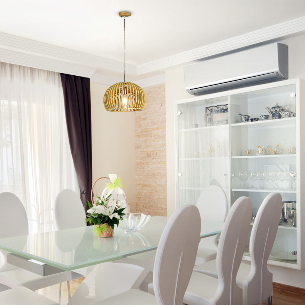 Lampa wisząca / Klosz drewno z chromowanymi dekoracjami / Średnica: 200
