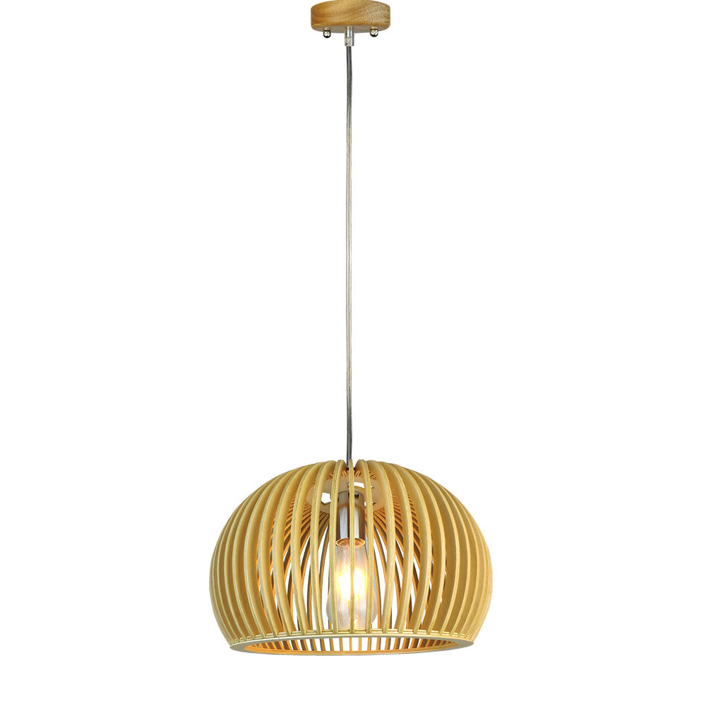 Lampa wisząca / Klosz drewno z chromowanymi dekoracjami / Średnica: 200