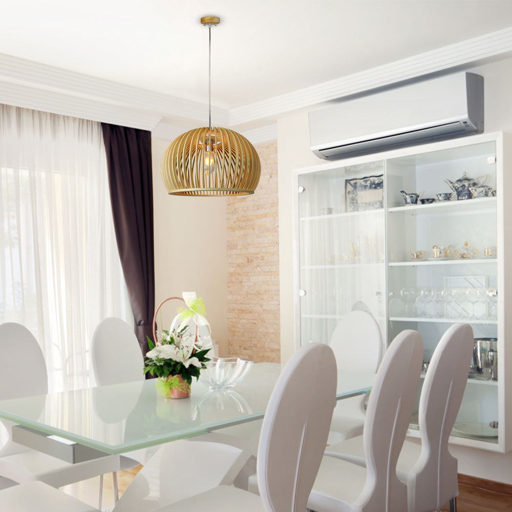 Lampa wisząca / Klosz drewno z chromowanymi dekoracjami / Średnica: 450