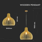 Lampa wisząca / Klosz drewno z chromowanymi dekoracjami / Średnica: 450