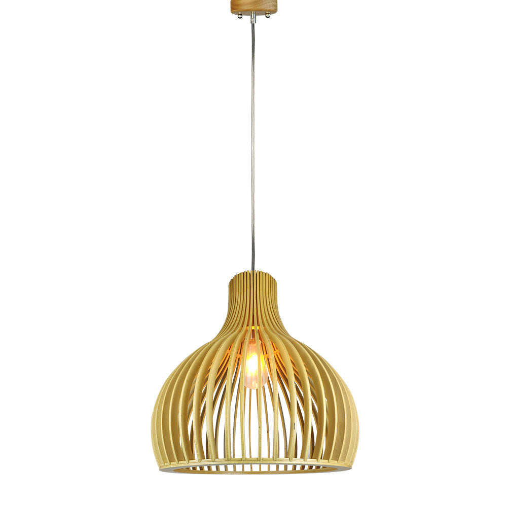 Lampa wisząca / Klosz drewno z chromowanymi dekoracjami / Średnica: 450