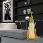 Lampa podłogowa / Klosz drewno z ratanem / Średnic: 400 / Wysokość: 1500