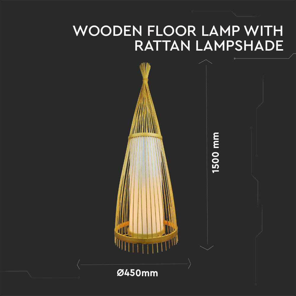 Lampa podłogowa / Klosz drewno z ratanem / Średnic: 400 / Wysokość: 1500