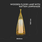 Lampa podłogowa / Klosz drewno z ratanem / Średnic: 400 / Wysokość: 1500