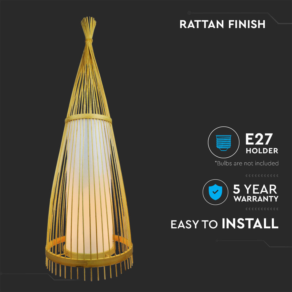 Lampa podłogowa / Klosz drewno z ratanem / Średnic: 400 / Wysokość: 1500