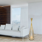 Lampa podłogowa / Klosz drewno z ratanem / Średnic: 400 / Wysokość: 1000