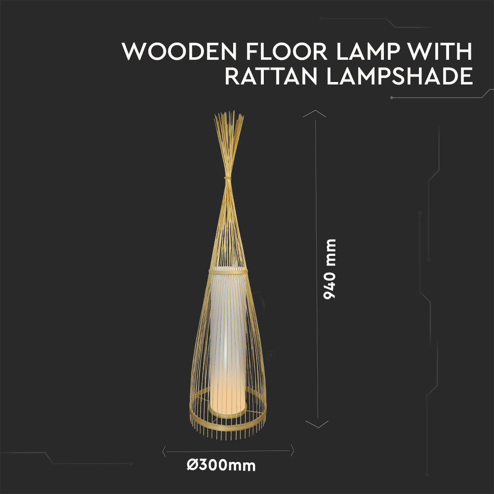 Lampa podłogowa / Klosz drewno z ratanem / Średnic: 400 / Wysokość: 1000
