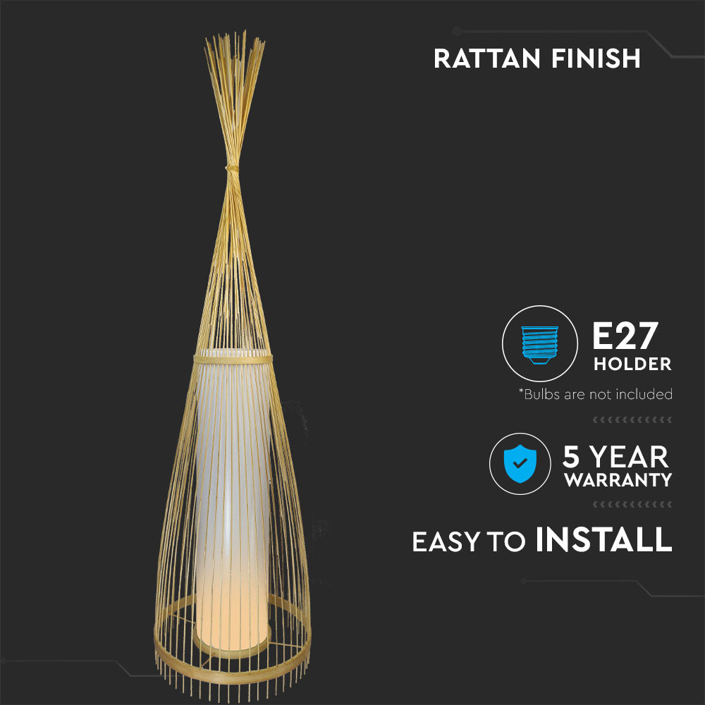 Lampa podłogowa / Klosz drewno z ratanem / Średnic: 400 / Wysokość: 1000