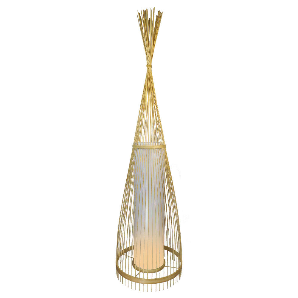 Lampa podłogowa / Klosz drewno z ratanem / Średnic: 400 / Wysokość: 1000