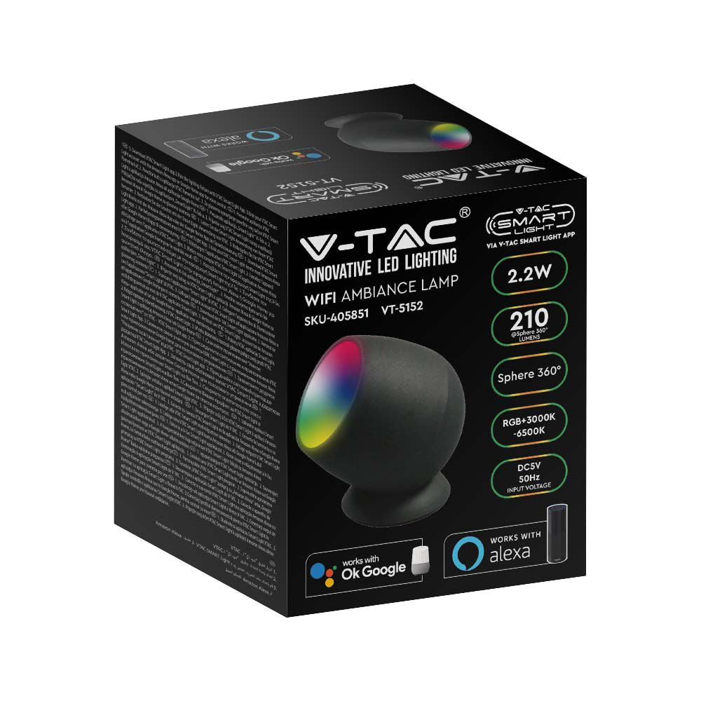 2.2W Lampka LED AMBIANCE WIFI Kompatybilna z Amazon Alexa i Google Home / Barwa: RGB+WW+CW / Czarna