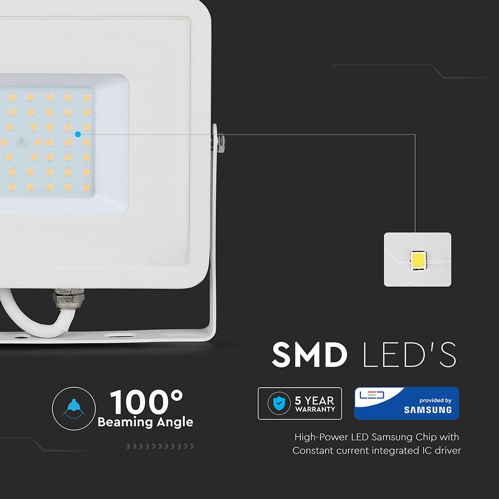 50W Naświetlacz LED SMD / Chip SAMSUNG / Barwa:4000K / Obudowa: Biała