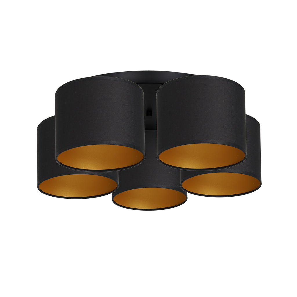 plafon Arden black, cylinder shade black/gold 5xE27