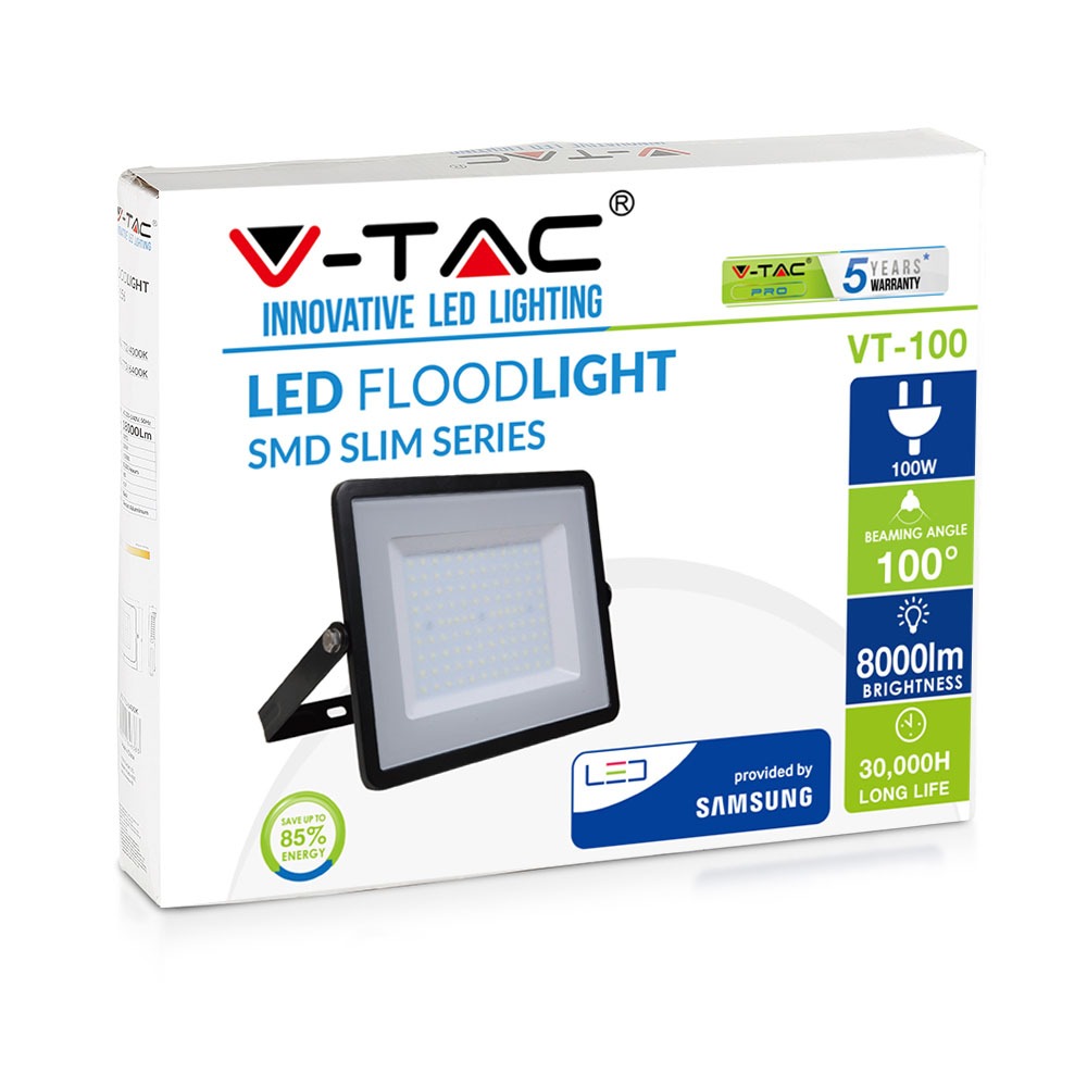 100W Naświetlacz LED SMD / Chip SAMSUNG / Barwa:4000K / Obudowa: Czarna