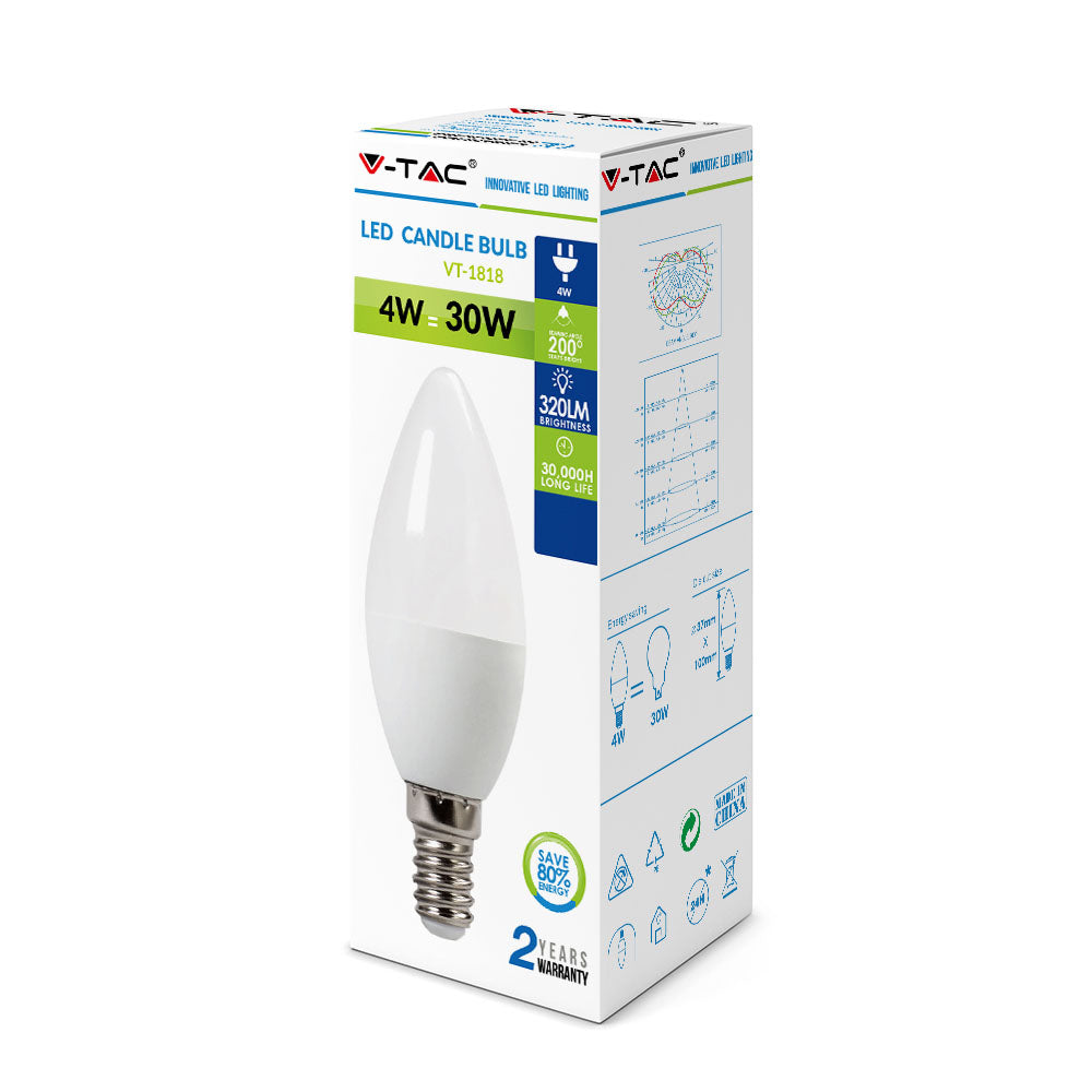 4W C35 Żarówka LED / Barwa:6400K / Trzonek:E14