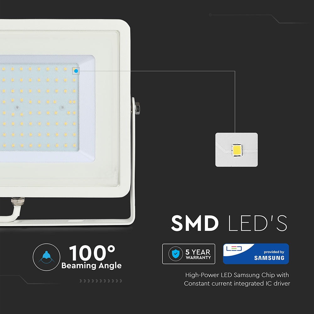 100W Naświetlacz LED SMD / Chip SAMSUNG / Barwa:6400K / Obudowa: Biała