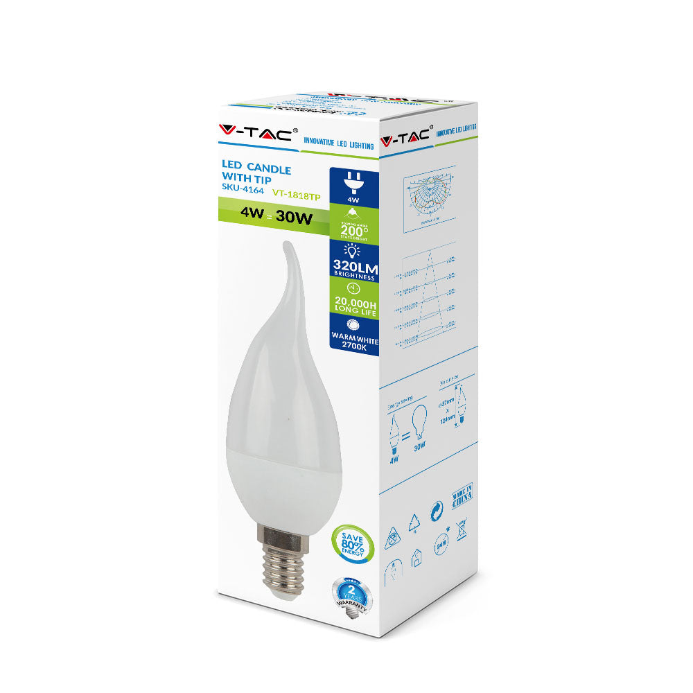 4W F37 Żarówka LED / Barwa:6400K / Trzonek:E14 / Klosz Mleczny płomyk